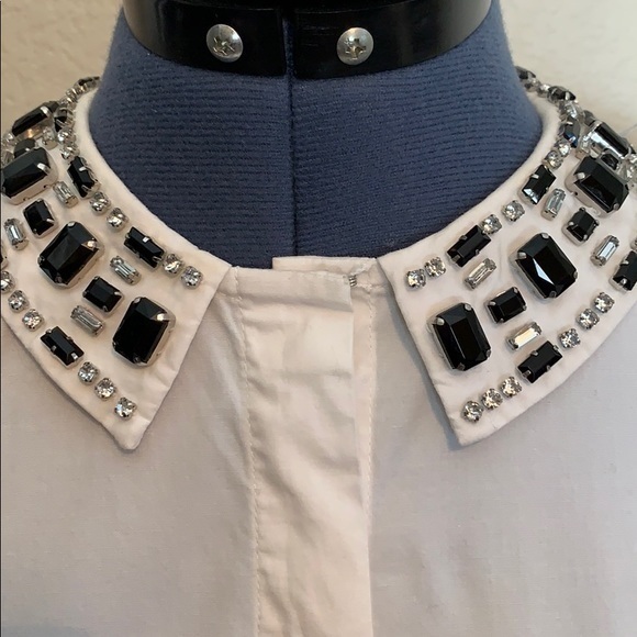 J Crew White Shirt with Rhinestone Collar - Picture 4 of 7